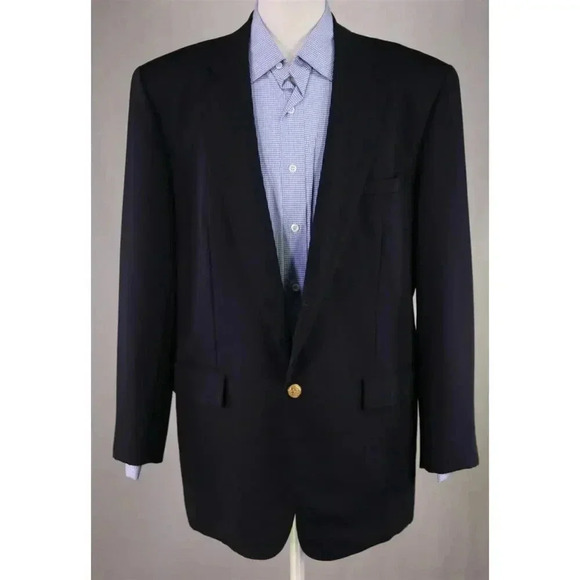 Custom Bespoke Solid Navy Blue w/ US Army Gold Metal Buttons Wool Blazer 42R - Picture 2 of 8